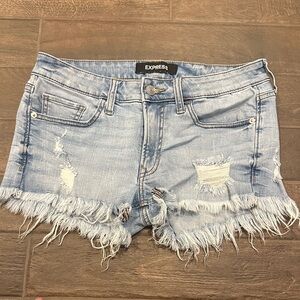 Express Frayed Light Blue Jean Shorts